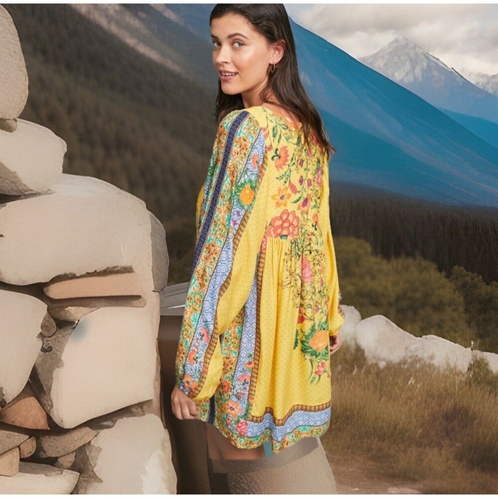Chic Umgee USA tunic‎ top Mini dress floral boho S  Cottage Core Vacation Hawaii - Picture 5 of 5